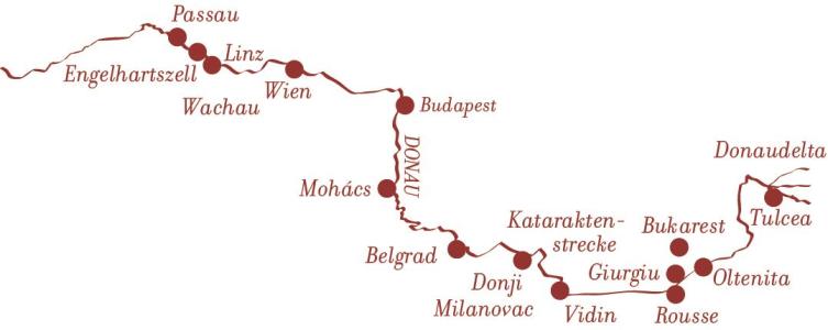 Routenkarte Donaudelta ONEWAY Bukarest Engelhartszell